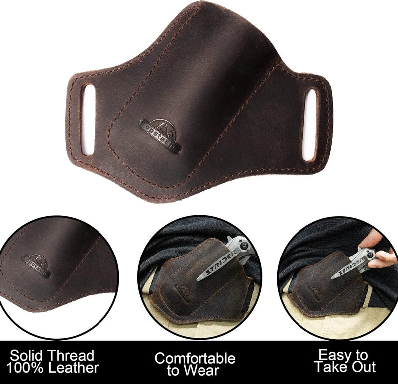 topstache Handmade Leather Pocket Knife Sheath for Belt,EDC Belt Folding Knife Sheath for Man,Cross Draw Right Side Carry Open Top Knife Sheath for 5 inch Folding Knife,DarkBrown - Image 3